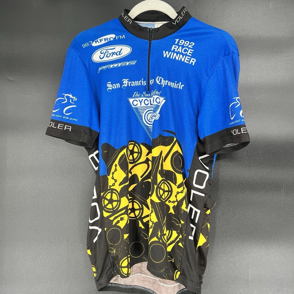 Voler Cycling Jersey 1992 San Fran Chronicle Winner Mens XL Blue 1/4 Zip USA